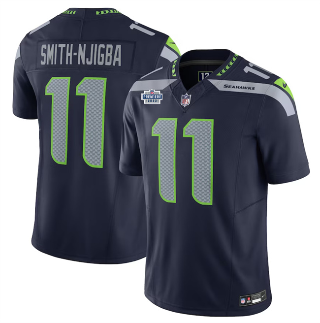Men's Seattle Seahawks #11 Jaxon Smith-Njigba Navy 2023 F.U.S.E. With Prem1ere Patch 90th Anniversary Vapor Untouchable Limited Stitched Football Jersey